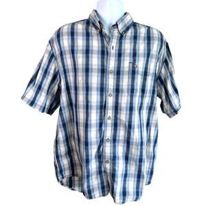 Carhartt Mens Plaid Button Down Shirt Blue Beige Size XL Workwear Chore Outdoor